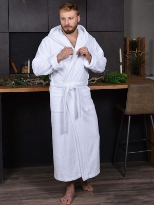 Мужской бамбуковый халат с капюшоном Magistr (Белый)
