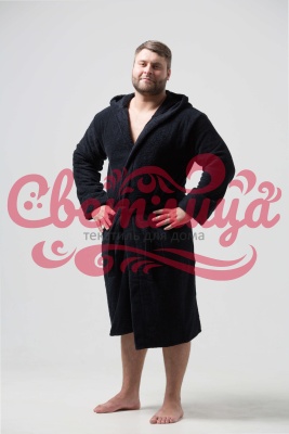 [МК] Мужской классический махровый халат с капюшоном (Черный)