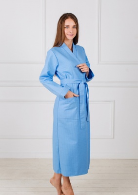 Женский вафельный халат с планкой (Голубой)